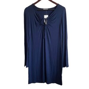 Loveappella Women Mini Dress M Navy Tie Keyhole Jersey Minimalist‎ Modern NEW